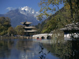 Black Dragon Pool Park with Bridge and Pagoda, Lijiang, Yunnan Province, China