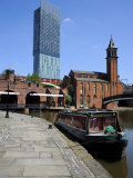 Canal Boat at Castlefield with the Beetham Tower in the Background, Manchester, England, UK