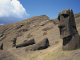 Partly Finished Moai Statue in the Quarry Inside the Crater, Rano Raraku, Easter Island, Chile