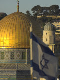 Dome of the Rock with Israeli Flag in Foreground, Old City, Jerusalem, Israel, Middle East