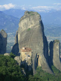 Rock Pillars, and the Monastery of Roussanou, at Meteora, UNESCO World Heritage Site, Greece