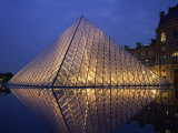 Pyramide and Palais Du Louvre, Musee Du Louvre, Illuminated at Dusk, Paris, France, Europe