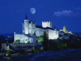 View of Castle Illuminated, Segovia, Spain, Europe