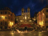 Spanish Steps Illuminated at Night in the City of Rome, Lazio, Italy, Europe