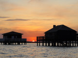 Houses on Stilts at Sunset, Bay of Arcachon, Gironde, Aquitaine, France, Europe