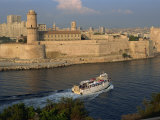Ferry Passing the Old Fortress, Entering Marseille Harbour, Bouches Du Rhone, Provence, France