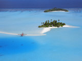 Aerial View of Desert Island with Seaplane, South Male Atoll, Maldives, Indian Ocean