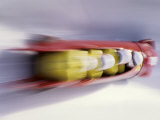 Blurred Action of 4 Man Bobsled Team, Lillehammer, Norway