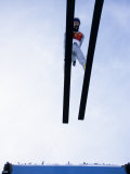 Ski Jumper in Action Flying Off the Lip of the Jump, Salt Lake City, Utah, USA