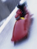 Blurred Action of the Start of 4 Man Bobsled Team, Lake Placid, New york, USA