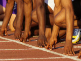 Detail of Runners Hands at the Start of a Mens 100M Race
