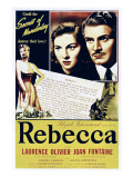 Rebecca, Joan Fontaine, Laurence Olivier on 1946 Re-Release Poster, 1940