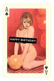 Buy Happy Birthday, Naked Woman with Balloon on Playing Card at AllPosters.com