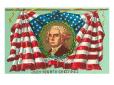 4th of July Greetings, George Washington on Flag
