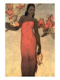 Hawaiian Woman with Fruit and Flowers