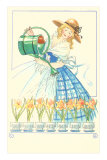 Costumed Lady Watering Daffodils Premium Poster