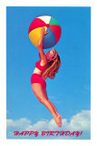 Happy Birthday, Girl Leaping with Beach Ball