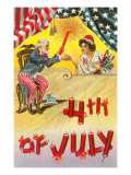 4th of July, Uncle Sam Shaking Hands with Rocket Lady