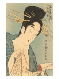 Japanese Woodblock, Lady with Scroll