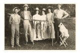 People in Hats with Fish and Dog