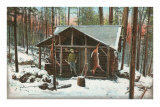 Buy Deer Hanging by Rustic Cabin in Winter at AllPosters.com