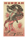 4th of July, Uncle Sam Trotting with Flag