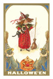 Halloween, Girl Witch with Cats