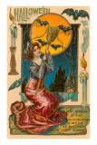 Halloween, Attractive Witch with Poem