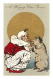 Happy New Year, Clown Kissing Pig