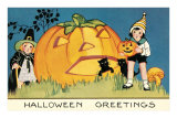 Children with Giant Jack O'Lantern