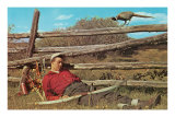 Bow Hunter Sleeping by Pheasant