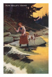 Buy Sun Valley, Idaho, Fishing Woman with Pointer at AllPosters.com