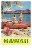 Buy Hawaii, Beach Scene with Outrigger at AllPosters.com