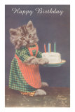 Dressed Kitten with Cake, Happy Birthday