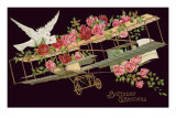 Happy Birthday, Vintage Airplane with Roses