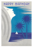 Happy Birthday, Woman's Profile and Palm Trees