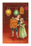Buy Happy New Year, Children with Chinese Lanterns at AllPosters.com