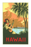 Buy Hawaii, Volcano, Cruise Ship, Woman with Guitar at AllPosters.com