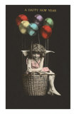Happy New Year, Winged Girl with Balloons