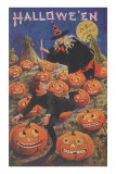 Buy Boy Fleeing Witch and Leering Pumpkins at AllPosters.com