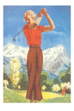Lady Golfing in the Mountains