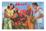 Hawaii, Tourist Couple, Fruit, Hawaiian Lady