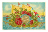 Birthday Greetings, Ship with Roses