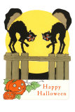 Happy Halloween, Black Cats on Fence