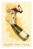 Clown with Bouquet on Champagne Bottle