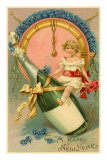 Buy A Happy New Year, Victorian Girl on Champagne Bottle at AllPosters.com