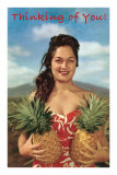 Buy Thinking of You, Hawaiian Woman with Two Pineapples at AllPosters.com