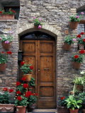 Flower Pots on Door, Assisi, Umbria, Italy