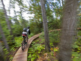 Mountain biking on the Stairway to Heaven Trail in Copper Harbor, Michigan, USA