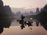 Traditional Chinese Fisherman with Cormorants, Li River, Guilin, China